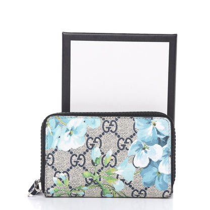 Gucci GG Supreme Monogram Blooms Zip Around Card Case Wallet Beige Blue Navy 7 of 7