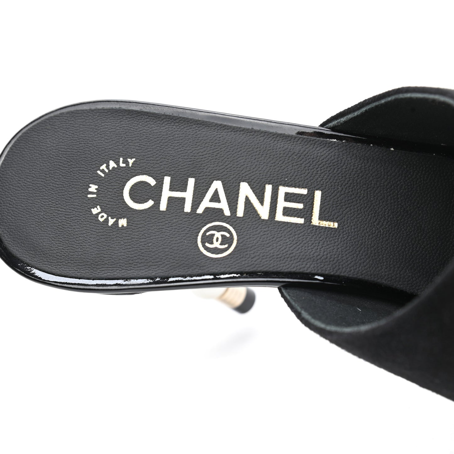 Suede Patent Calfskin Cap Toe Pearl Mule 38.5 Black