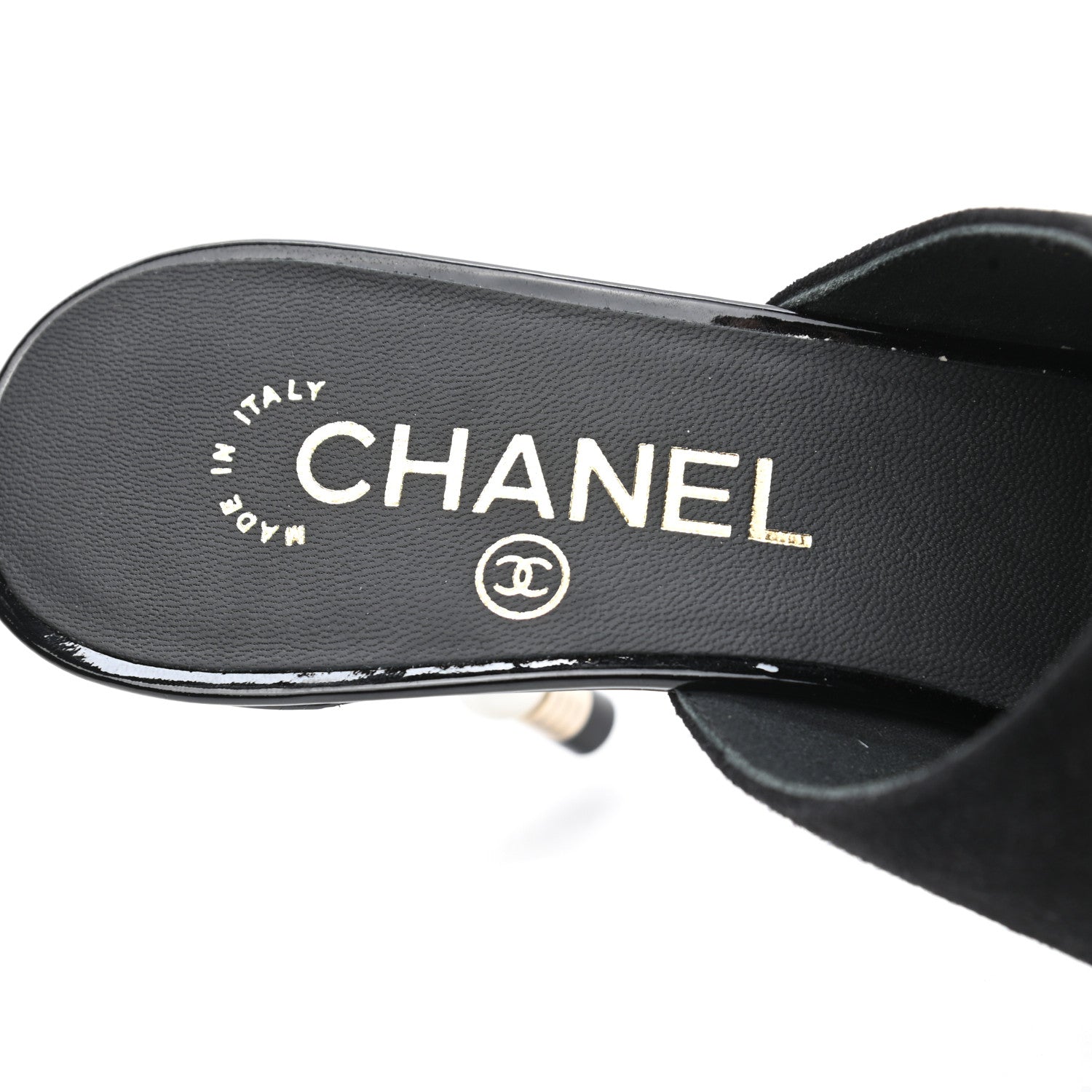 Chanel Suede Patent Calfskin Cap Toe Pearl Mule 38.5 Black 8 of 9