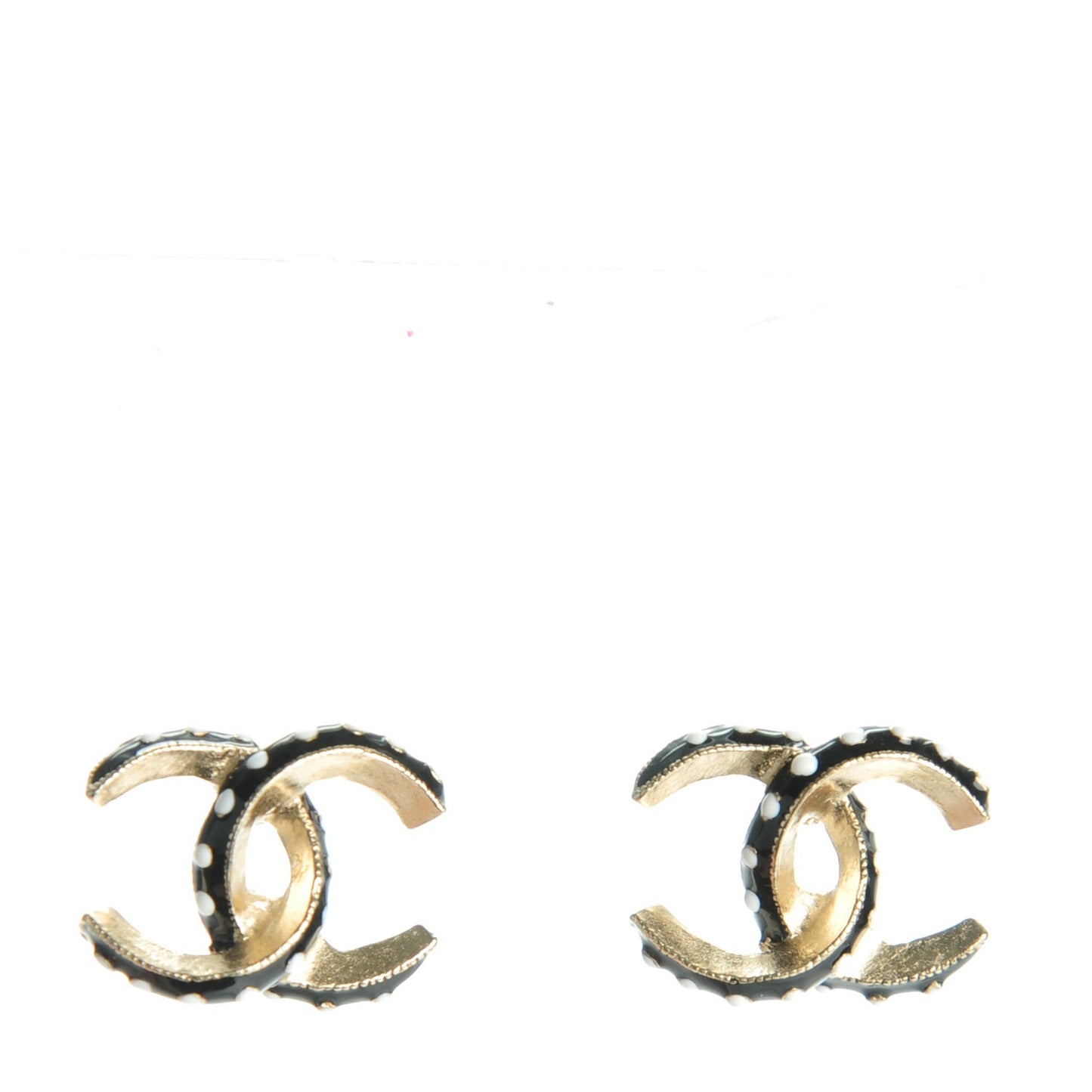 Enamel CC Earrings Black White Gold