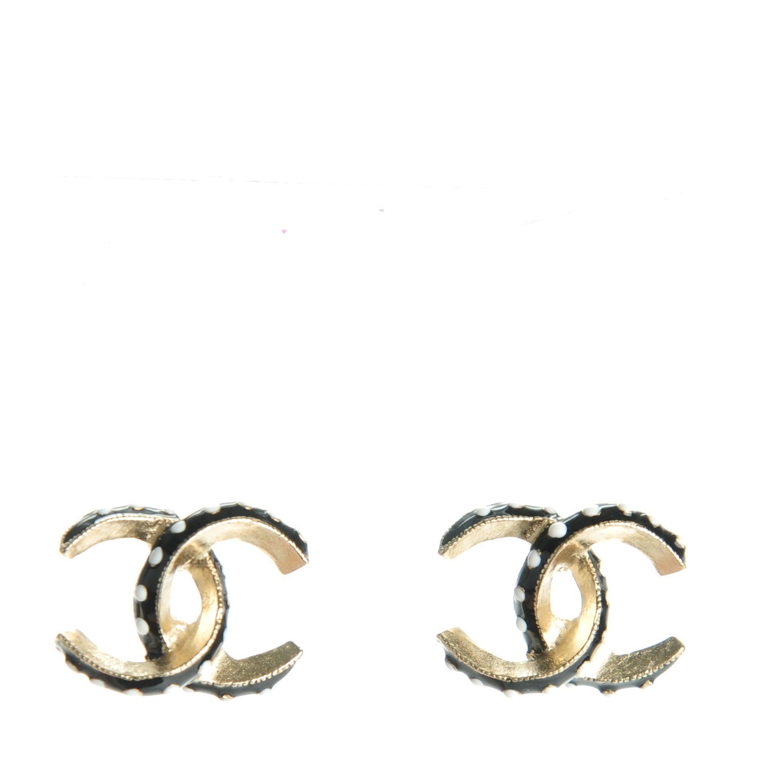 Chanel Enamel CC Earrings Black White Gold 1 of 5