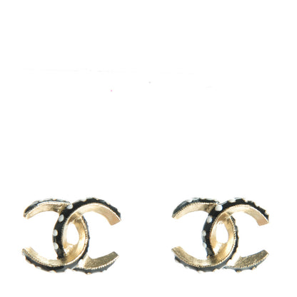 Chanel Enamel CC Earrings Black White Gold 1 of 5
