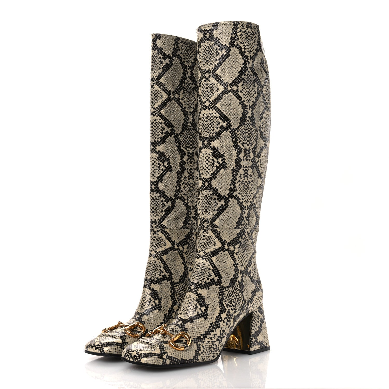 Gucci Calfskin Snakeskin Embossed Charlotte Horsebit 55mm Knee High Boots 38.5 Multicolor 4 of 10