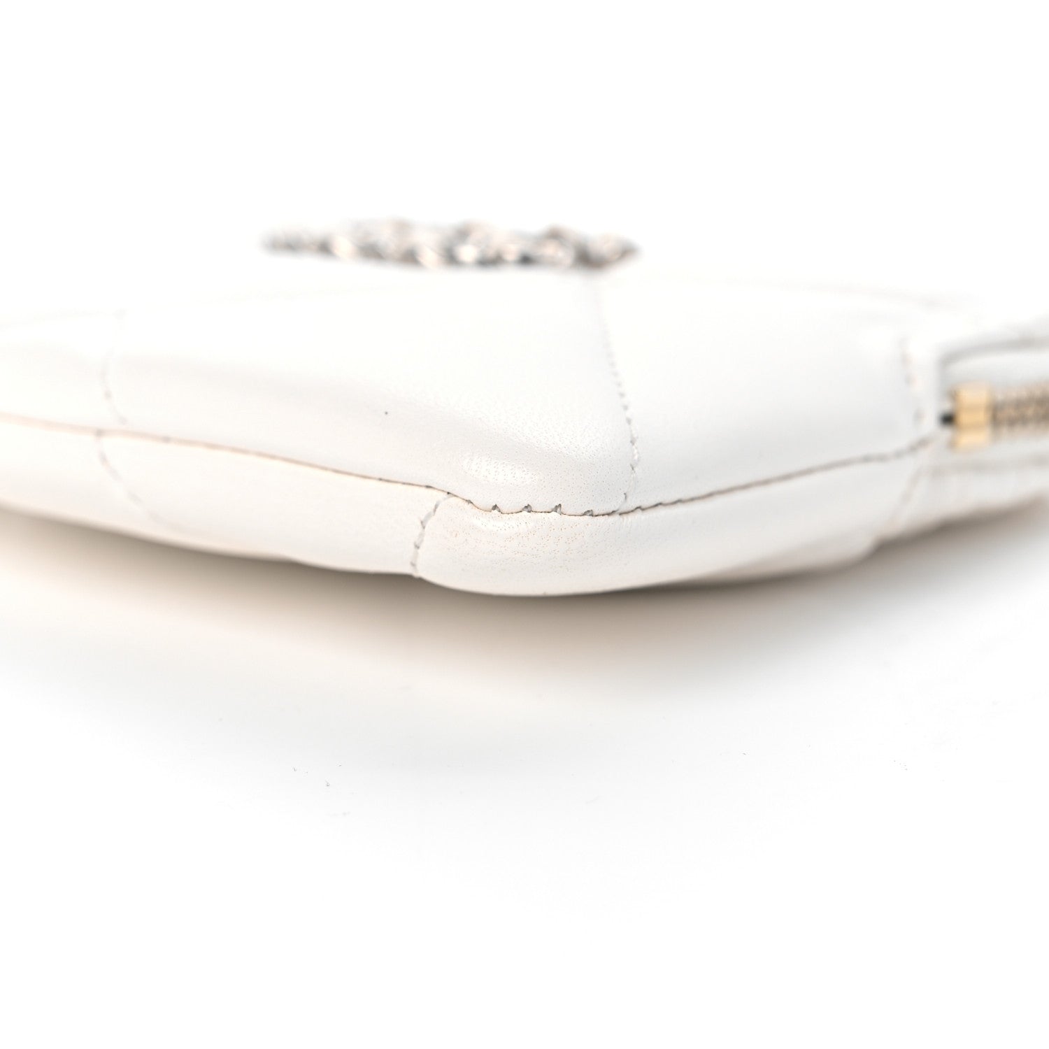 Chanel Lambskin Quilted Chanel 19 Zip Card Holder Wallet White 9 of 11