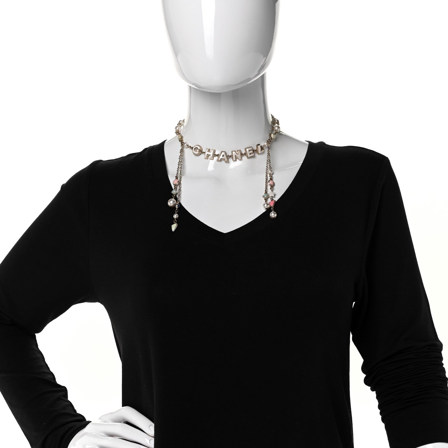 Chanel Enamel Bead Logo Necklace Gold Multicolor 2 of 5