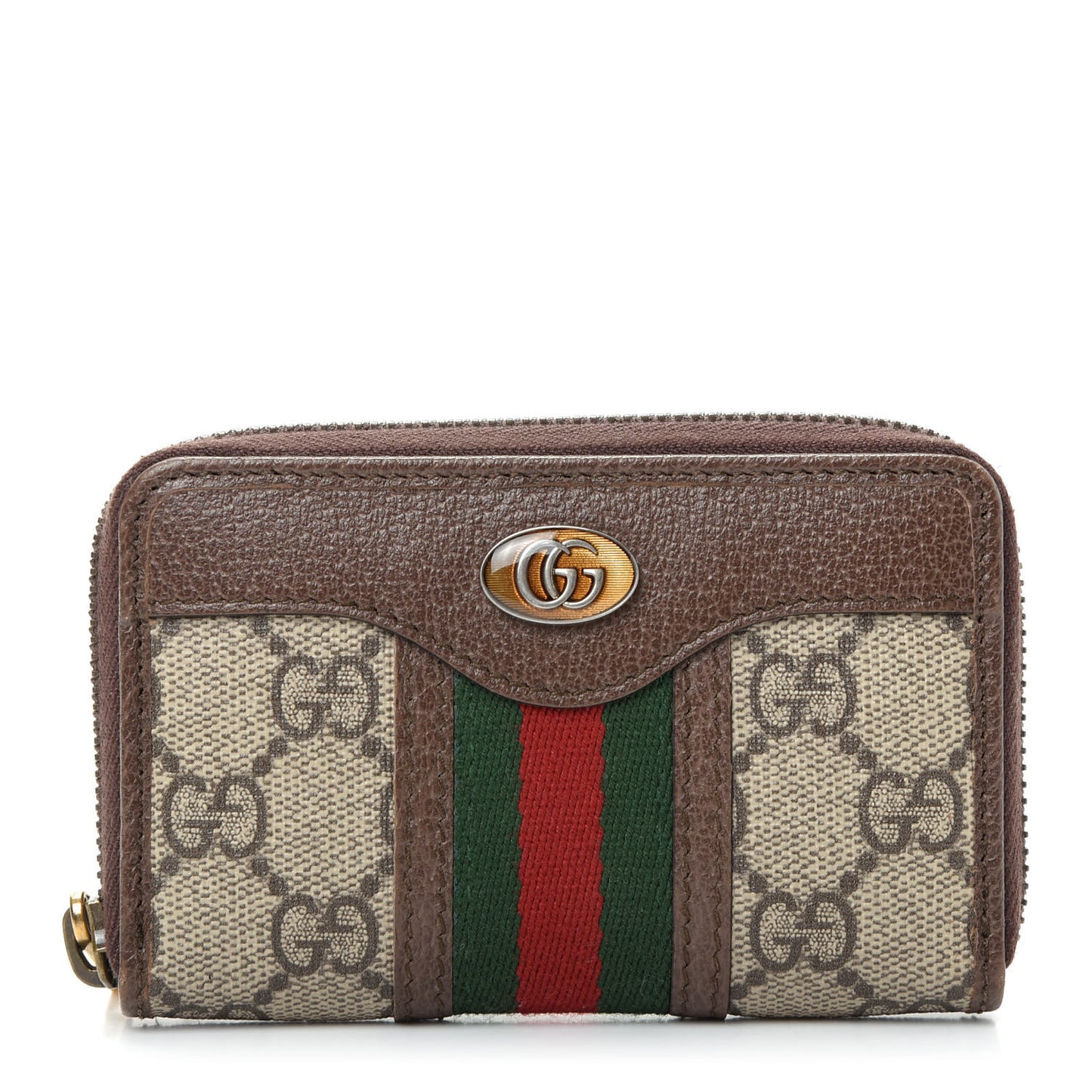 GG Supreme Web Ophidia Zip Around Card Case Brown