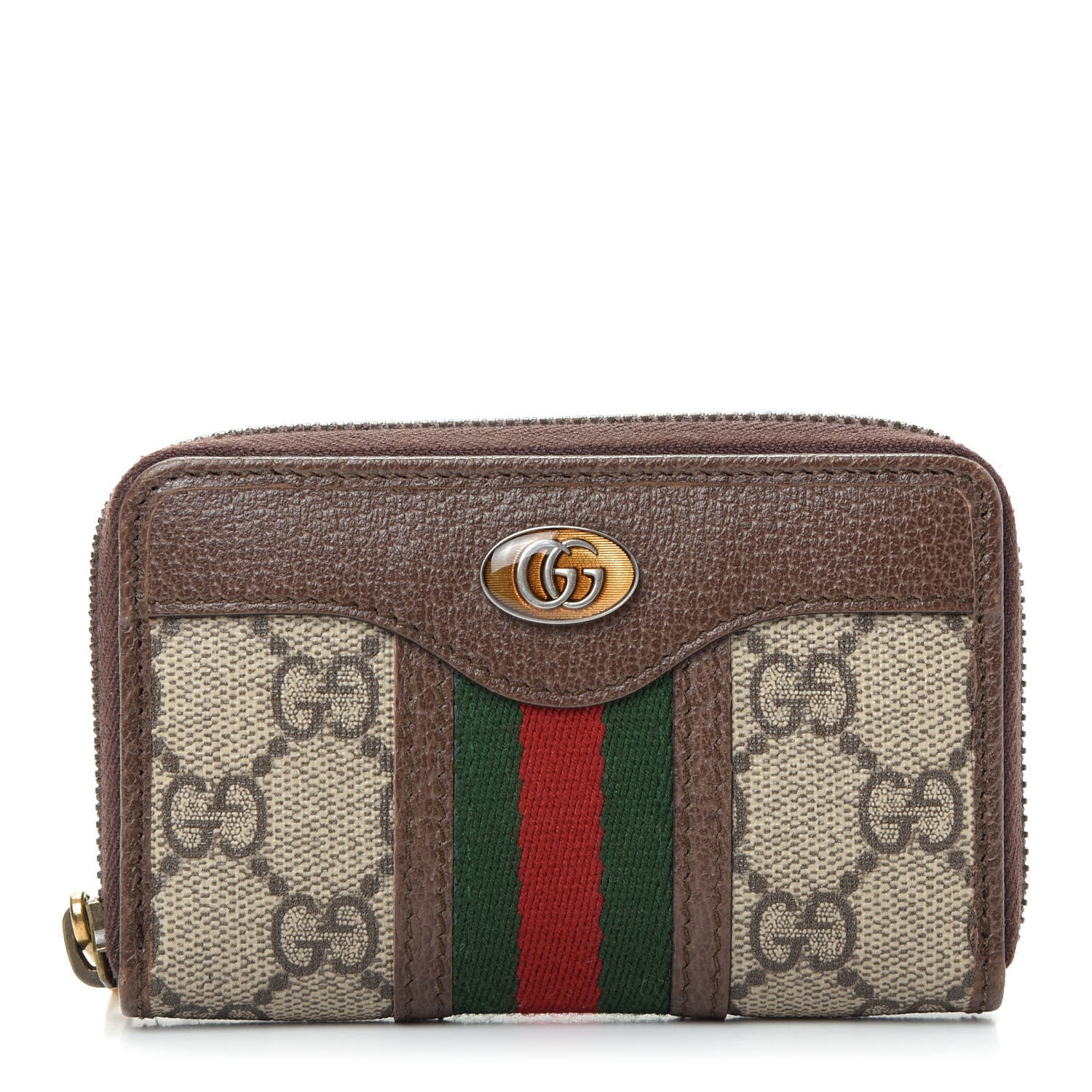 Gucci GG Supreme Web Ophidia Zip Around Card Case Brown 1 of 6