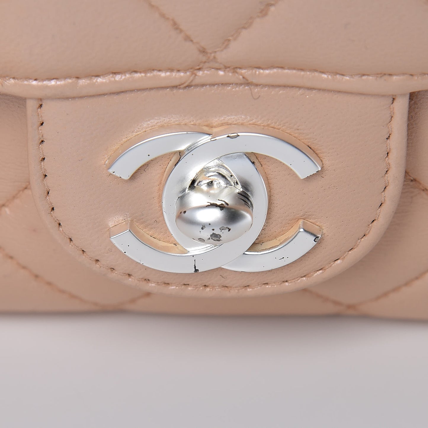 Lambskin Quilted Mini Rectangular Flap Beige