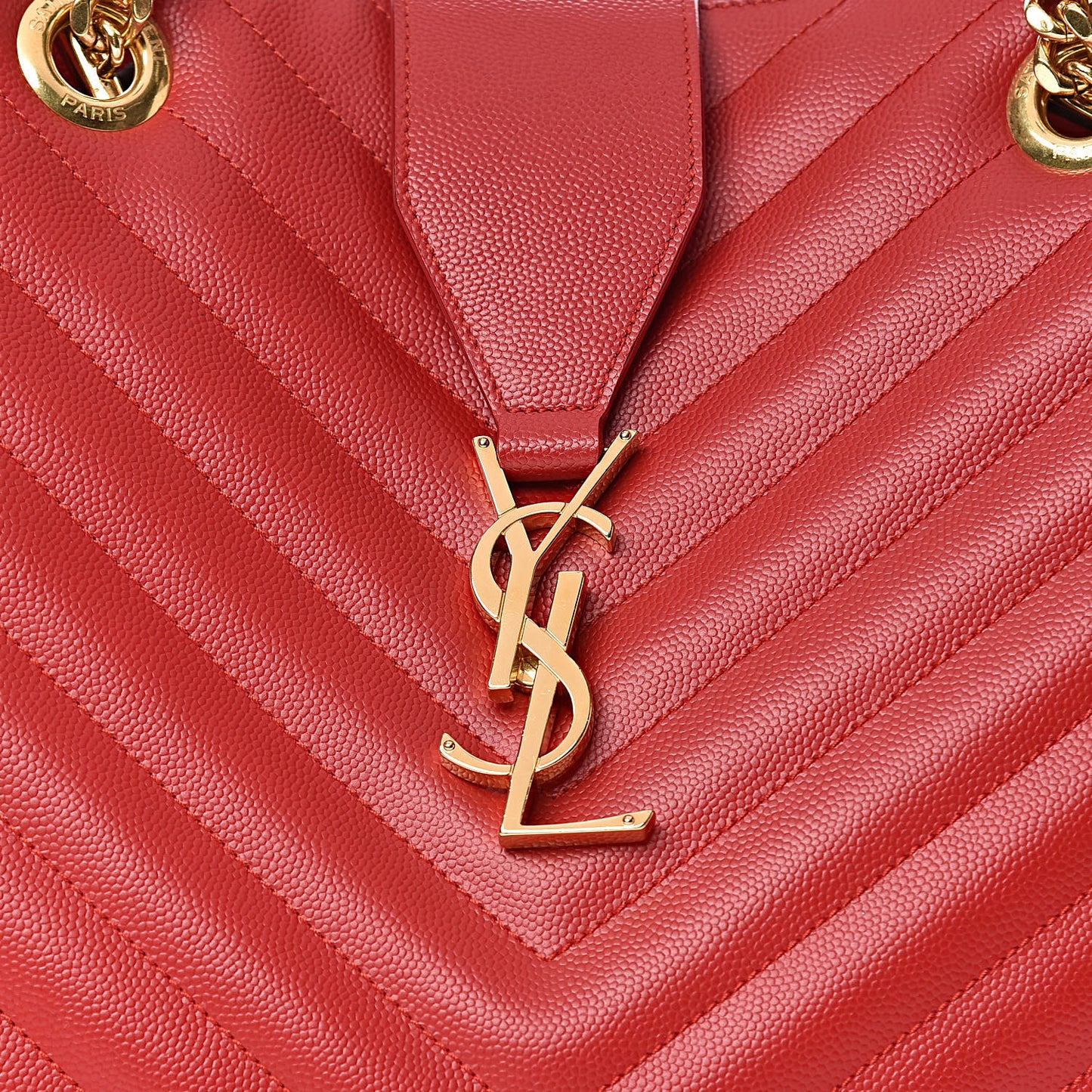 Grain De Poudre Matelasse Chevron Monogram Shopping Bag Red
