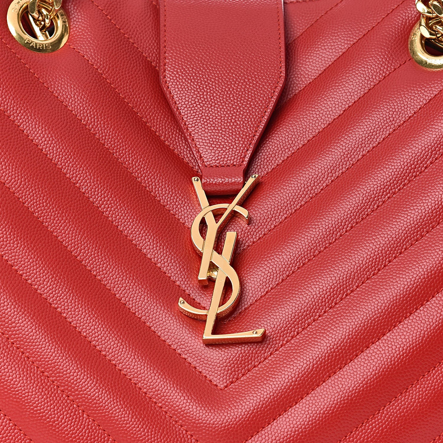 Saint Laurent Grain De Poudre Matelasse Chevron Monogram Shopping Bag Red 11 of 11