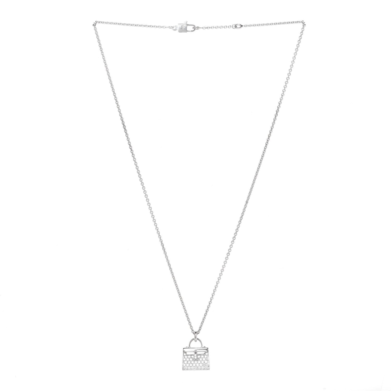 Hermes 18K White Gold Diamond Kelly Amulettes Pendant Necklace 3 of 6