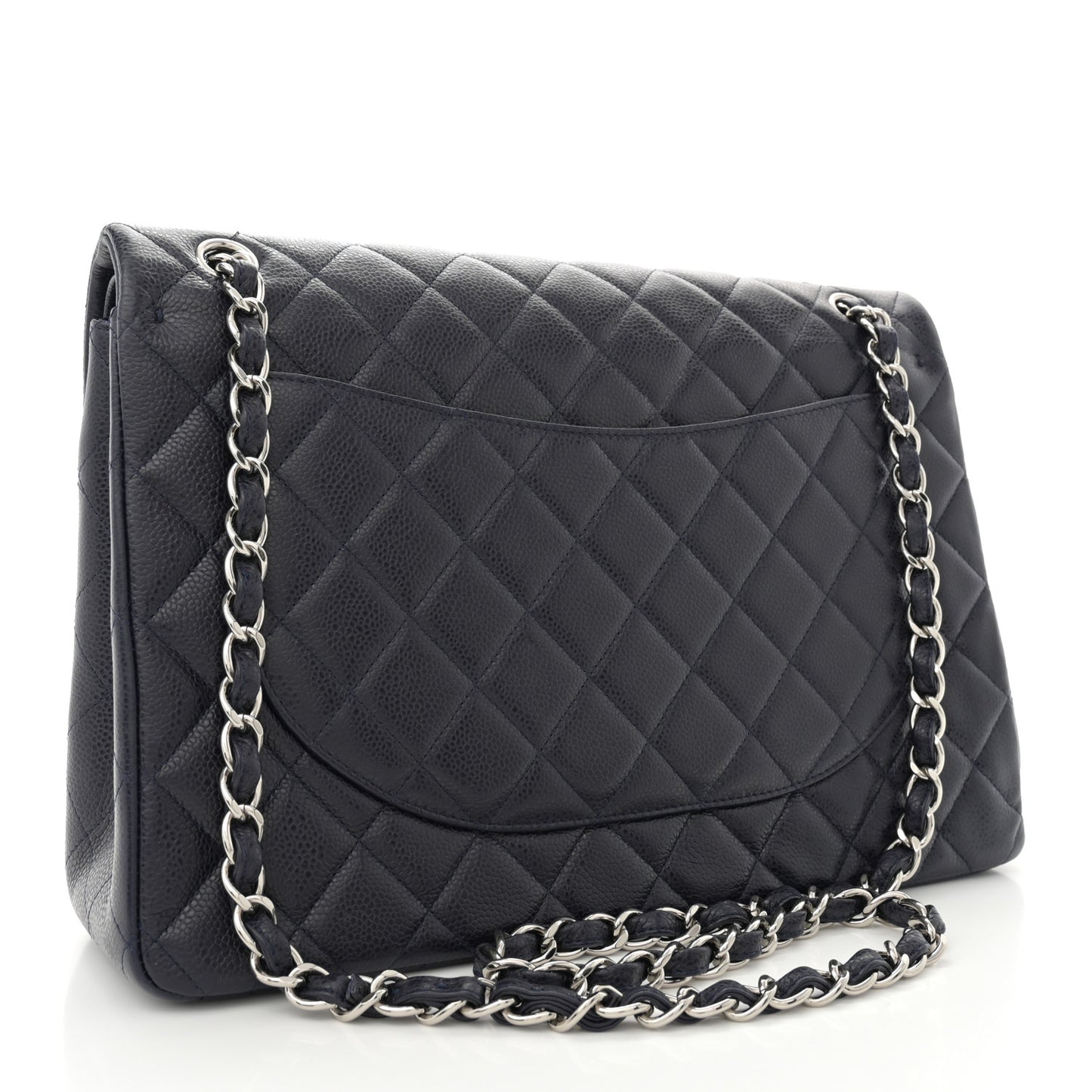 Caviar Quilted Maxi Double Flap Navy Blue