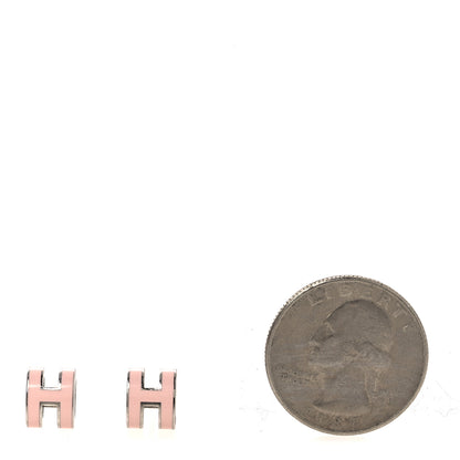 Hermes Palladium Lacquered Mini Pop H Earrings Rose Dragee 2 of 7