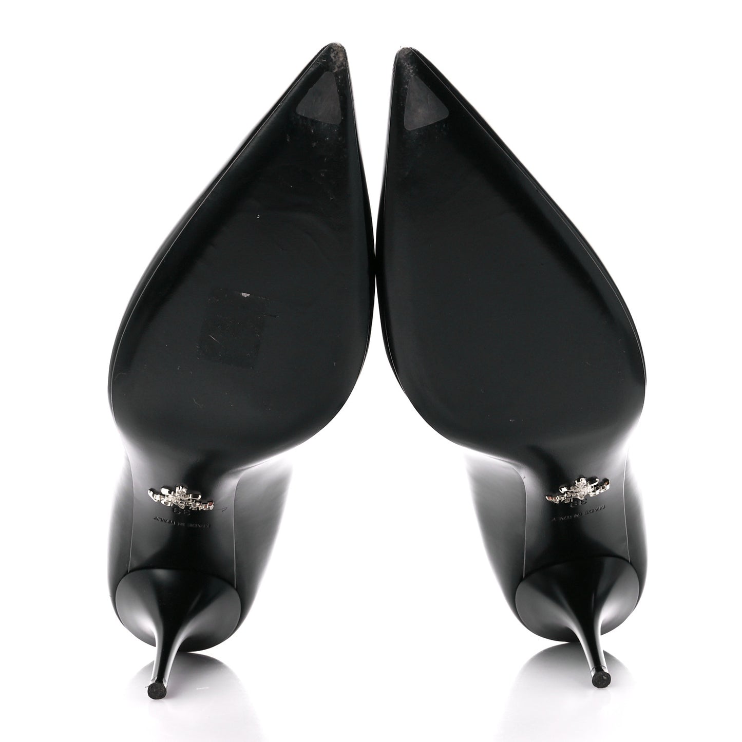Spazzolato Metal Triangle Logo Pointed Toe 85mm Pumps 39 Black
