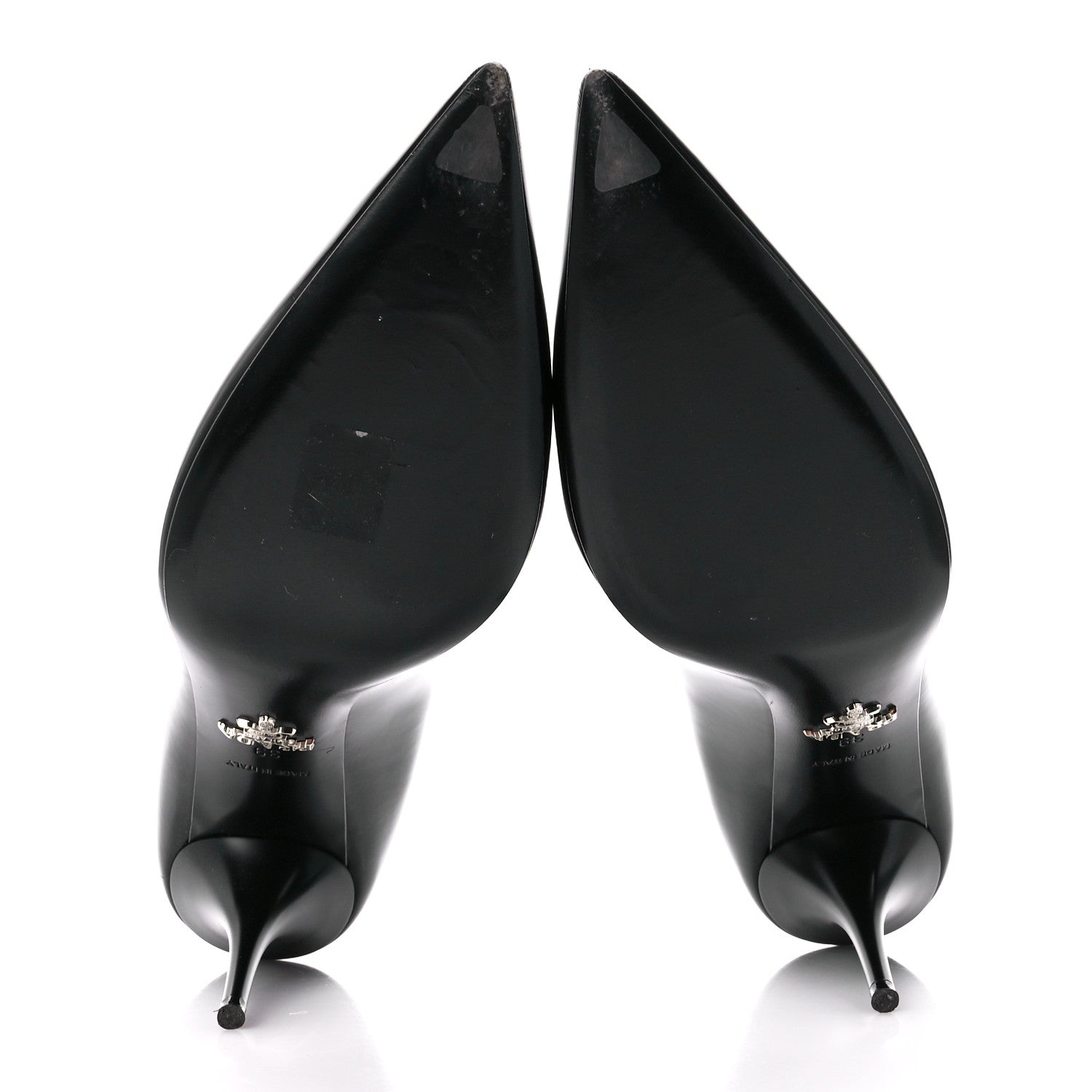 Prada Spazzolato Metal Triangle Logo Pointed Toe 85mm Pumps 39 Black 5 of 8