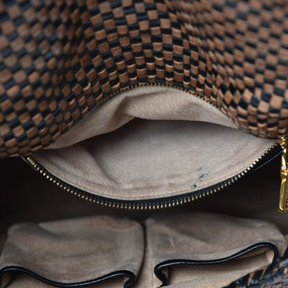 Prada Goatskin Woven Top Handle Satchel Black Tan 9 of 20