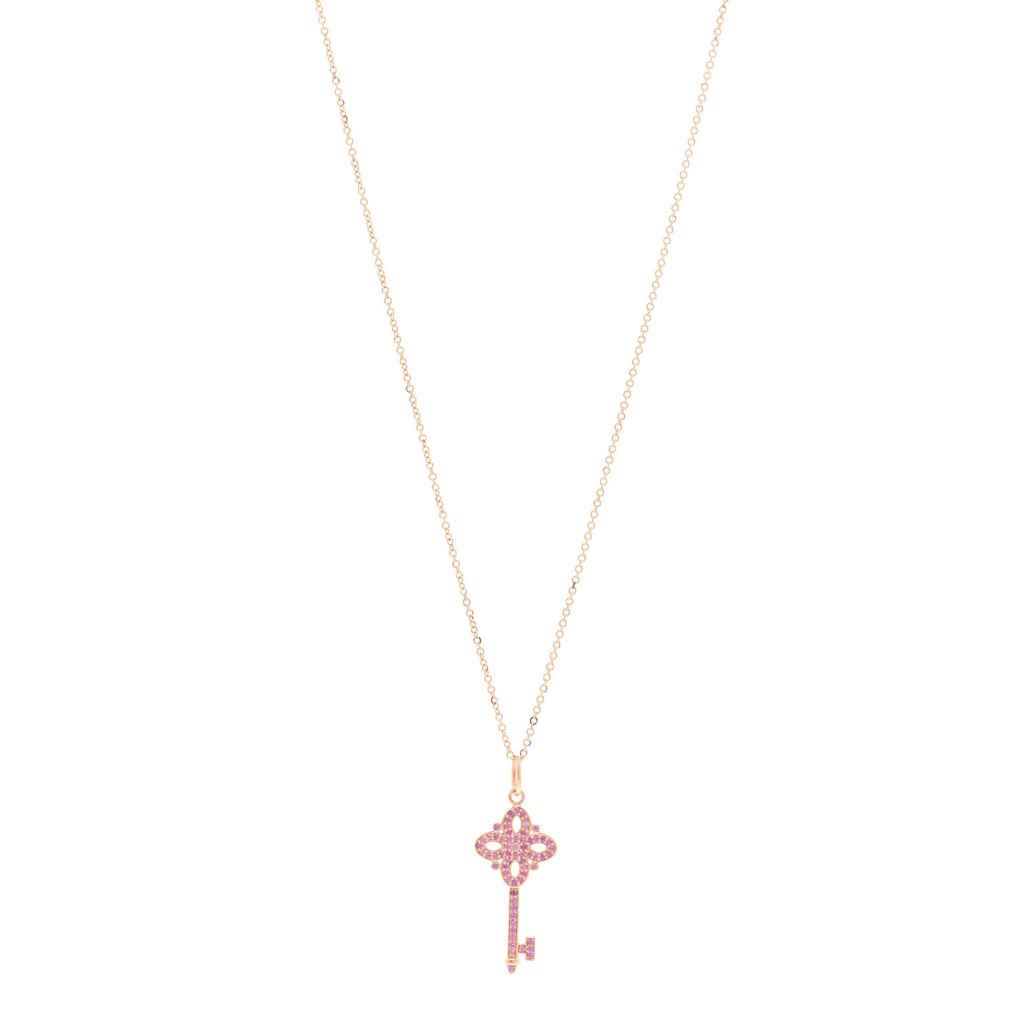 18K Rose Gold Pink Sapphire Mini Victoria Key Pendant Necklace