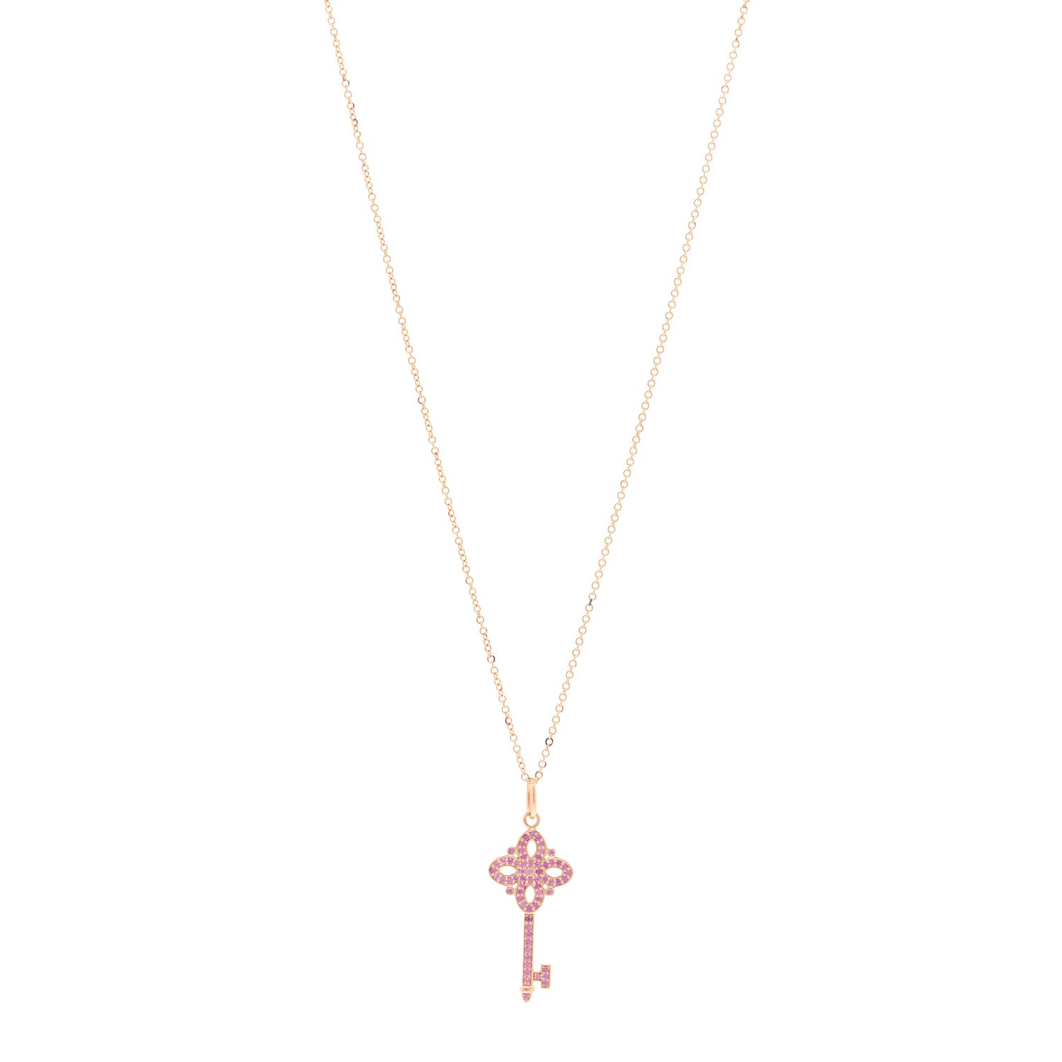 Tiffany 18K Rose Gold Pink Sapphire Mini Victoria Key Pendant Necklace 1 of 5