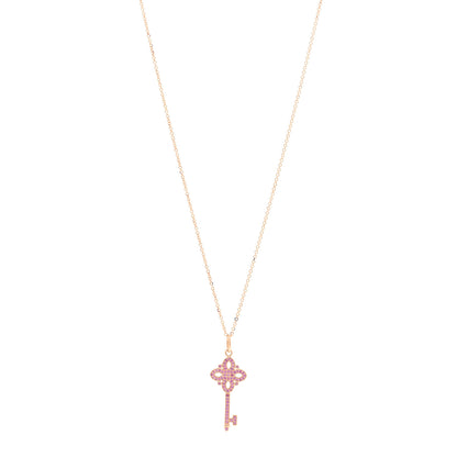 Tiffany 18K Rose Gold Pink Sapphire Mini Victoria Key Pendant Necklace 1 of 5