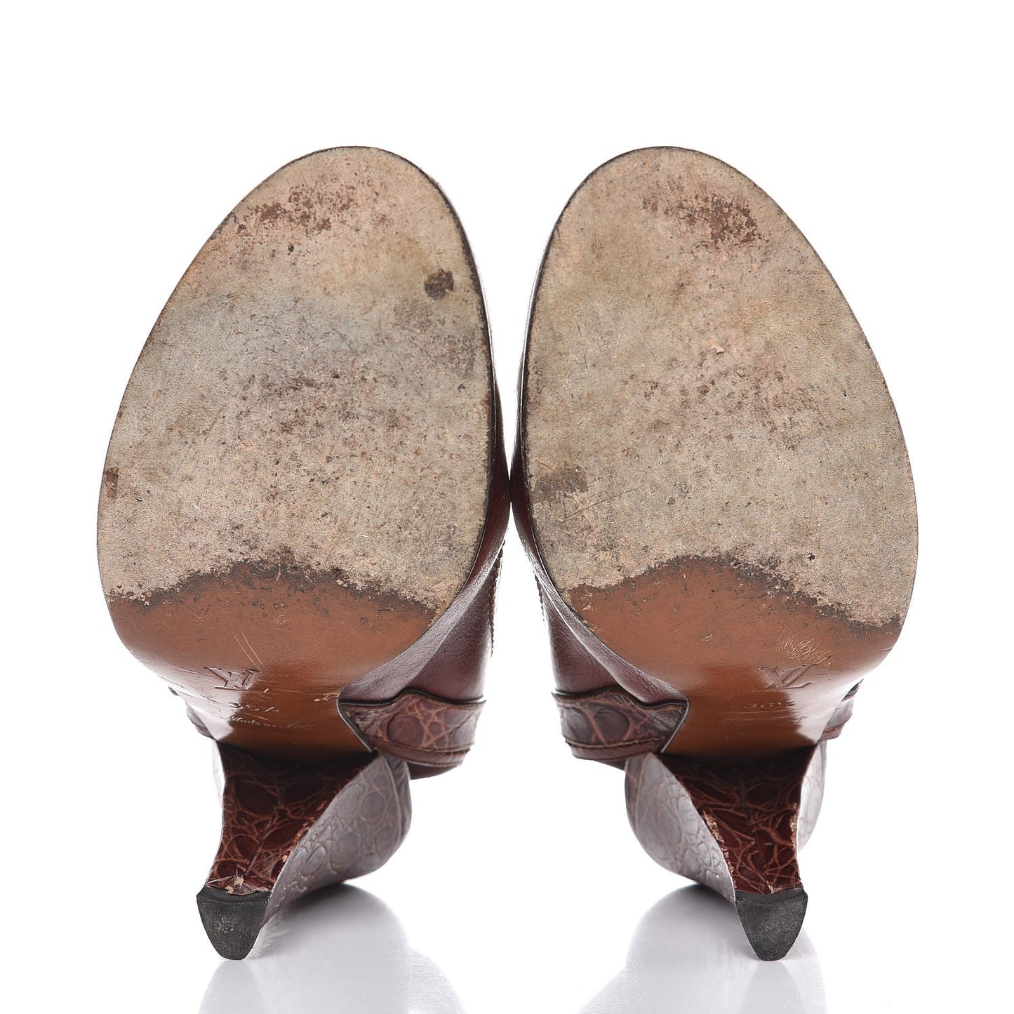 Calfskin Croc Embossed Slingback Heels 36.5 Brown