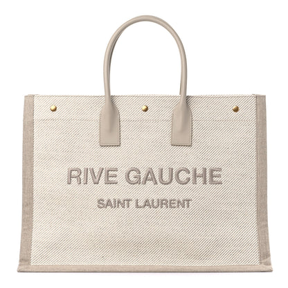 Saint Laurent Linen Calfskin Rive Gauche Tote Beige Sea Salt 1 of 9