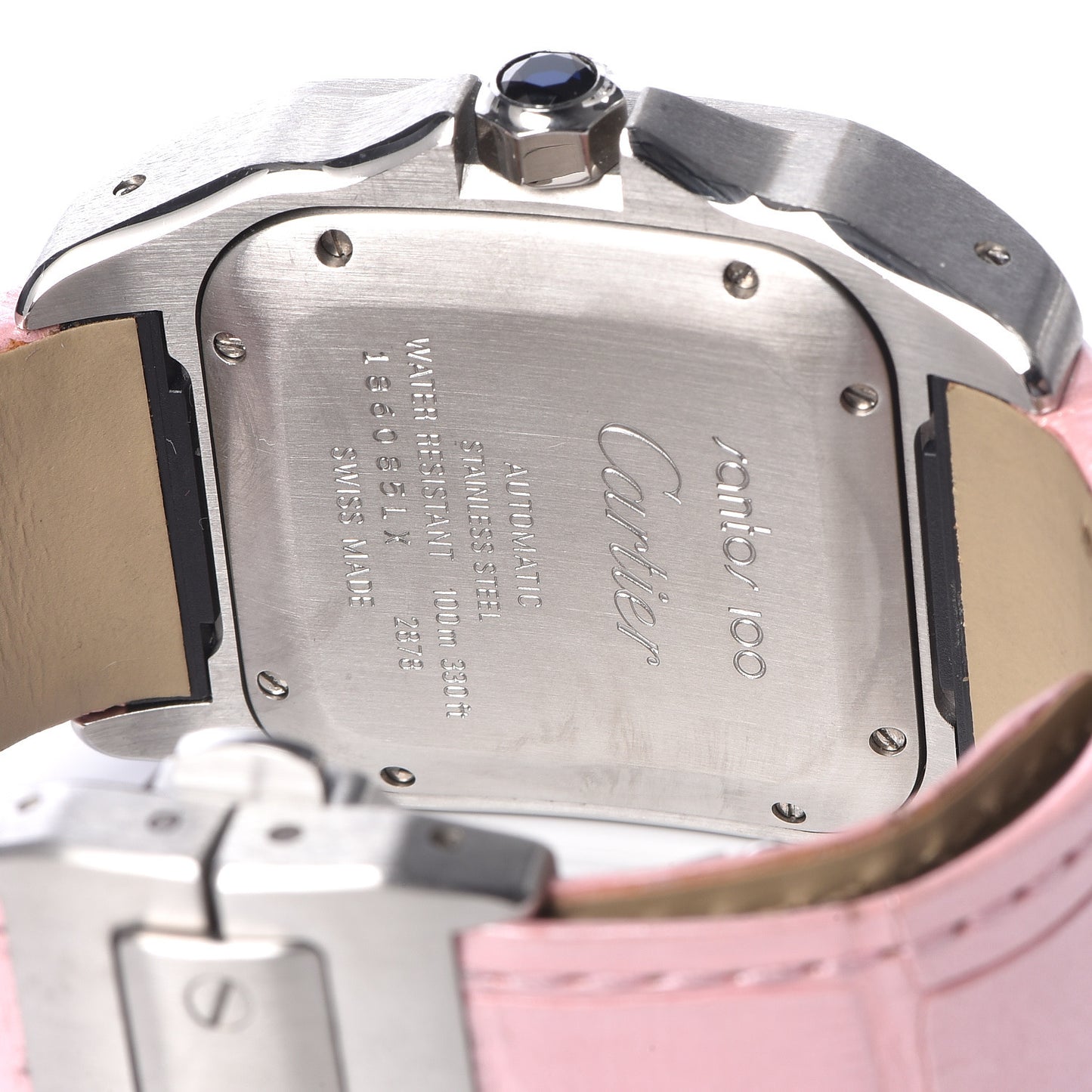 Stainless Steel Alligator 33mm Santos 100 Automatic Watch Pink