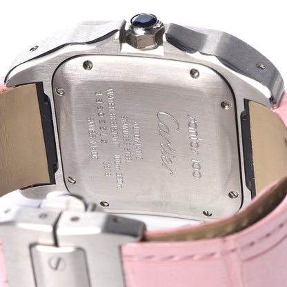 Cartier Stainless Steel Alligator 33mm Santos 100 Automatic Watch Pink 5 of 8