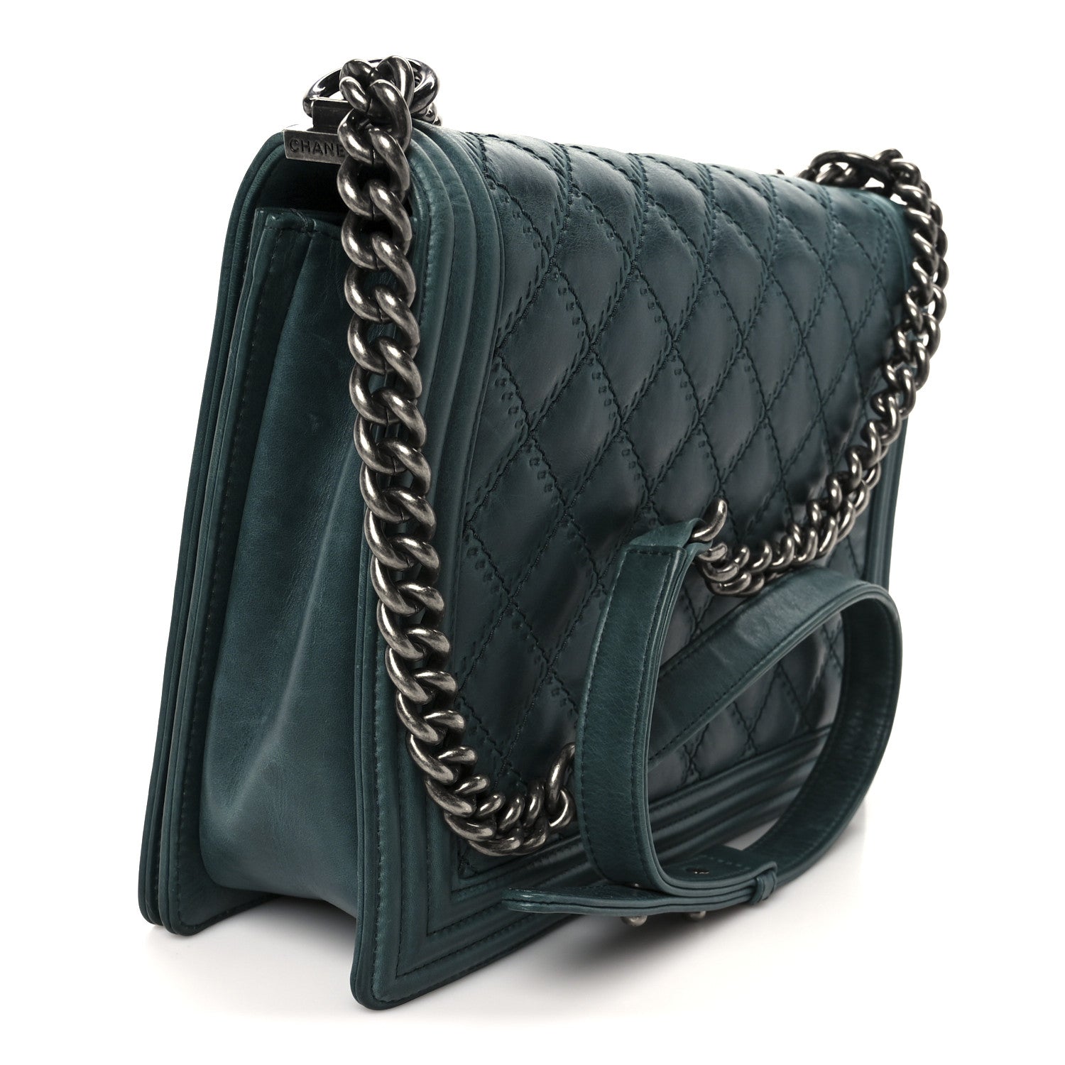 Chanel Calfskin Quilted Double Stitch Large Boy Flap Green 3 of 11