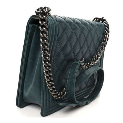 Chanel Calfskin Quilted Double Stitch Large Boy Flap Green 3 of 11