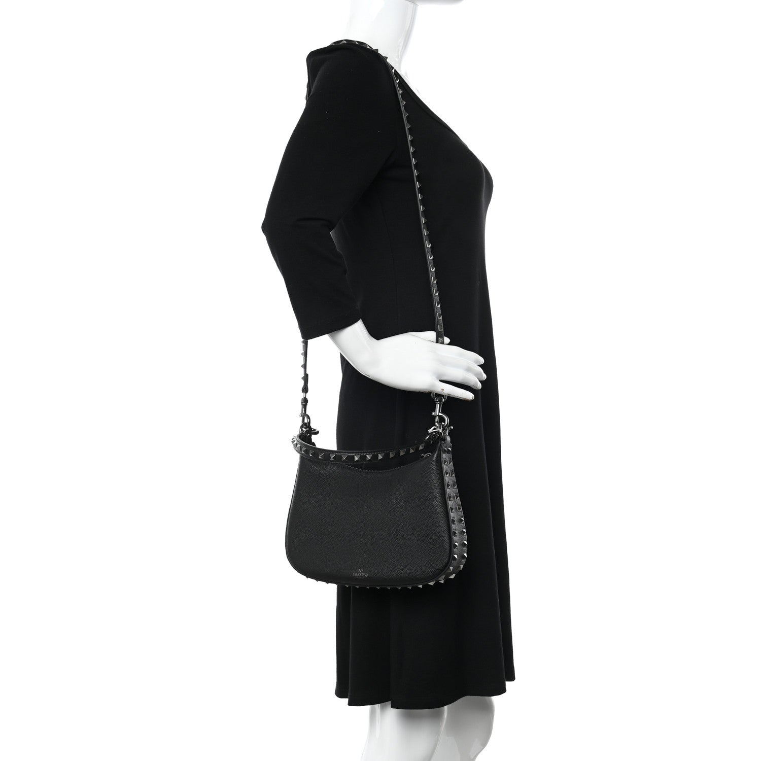 Valentino Garavani Grained Calfskin Rockstud Hobo Bag Black 2 of 10