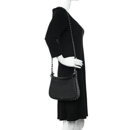 Valentino Garavani Grained Calfskin Rockstud Hobo Bag Black 2 of 10