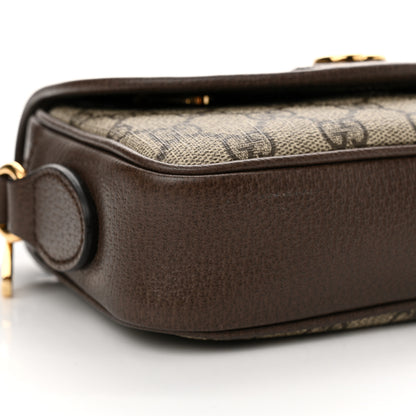 Gucci GG Supreme Monogram Textured Dollar Calfskin Mini Ophidia Flap Shoulder Bag Beige Ebony New Acero 9 of 11