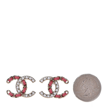 Chanel Crystal Baguette Lambskin Large CC Earrings Pink Gold 2 of 5