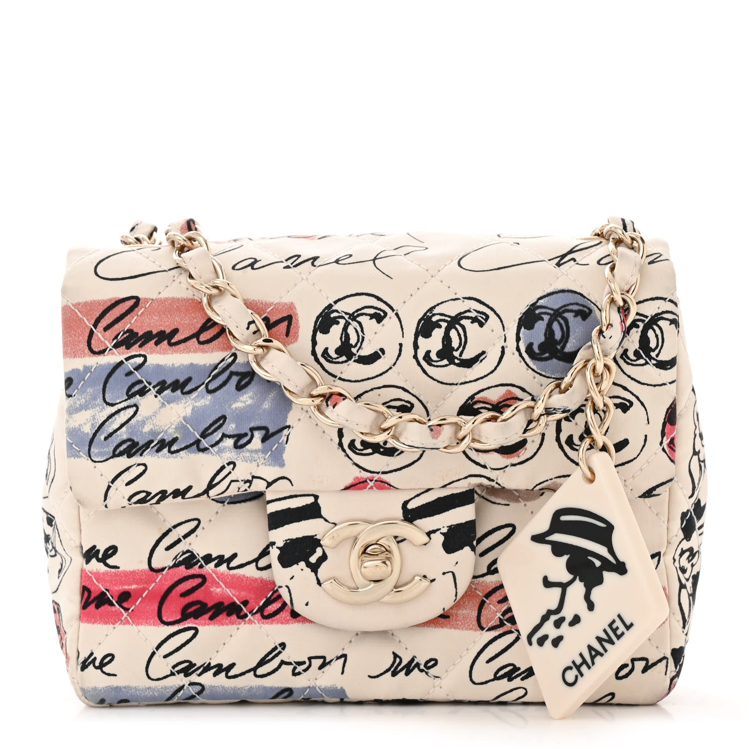 Chanel Nylon Quilted Rue Cambon Camellia Printed Mini Flap White Multicolor 1 of 10