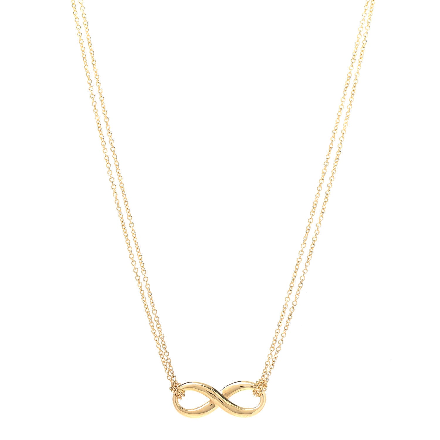 Tiffany 18K Yellow Gold Infinity Double Chain Pendant Necklace 1 of 6