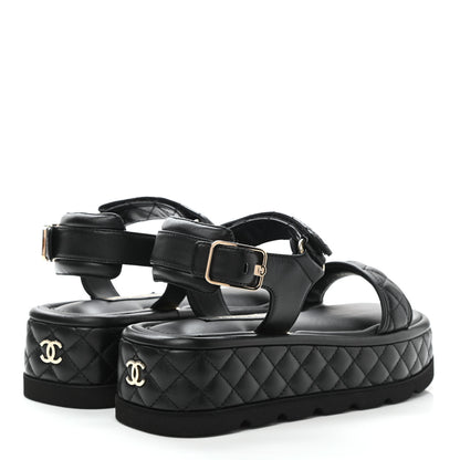 Chanel Lambskin Quilted Platform Sandals 36.5 Black 4 of 9
