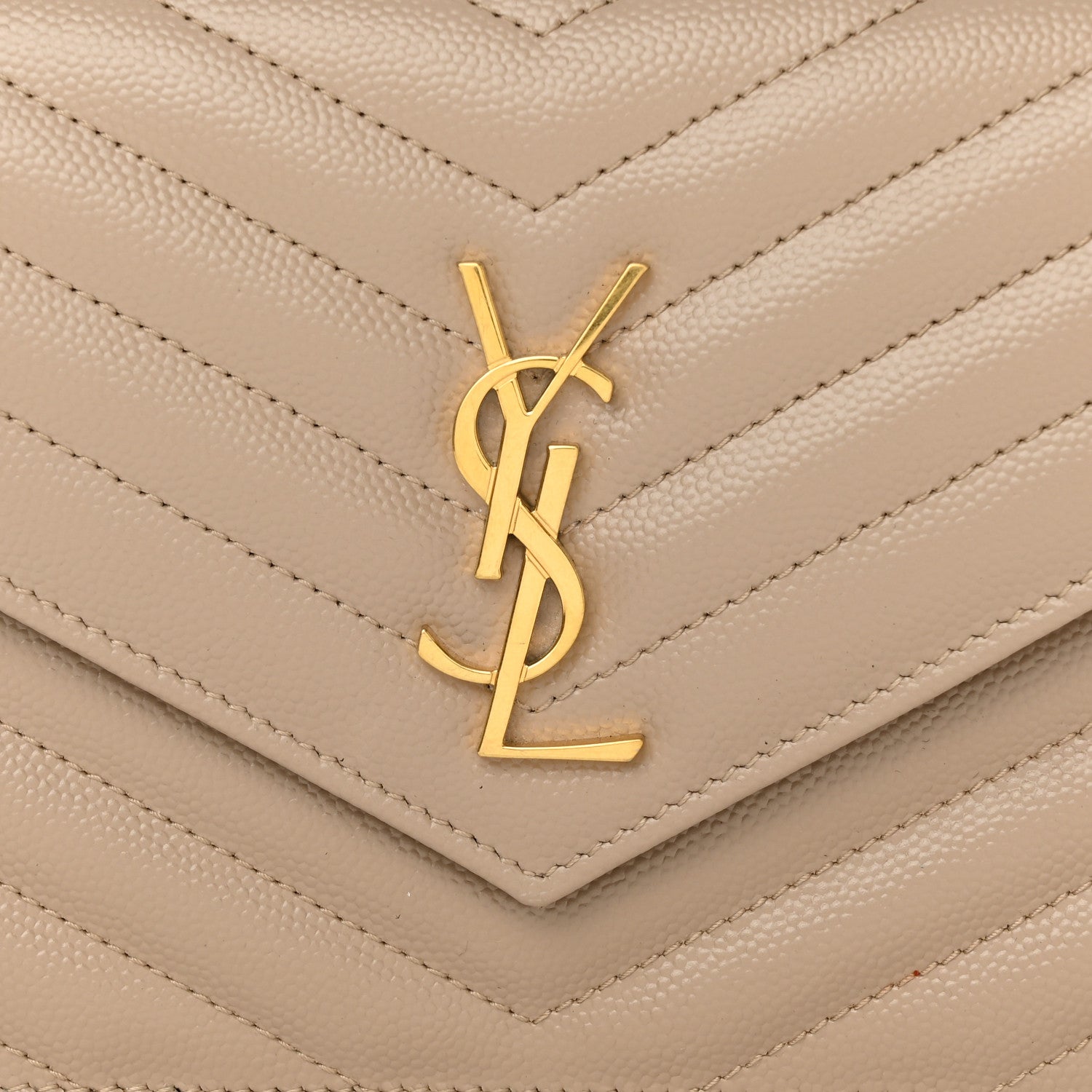 Saint Laurent Grain De Poudre Matelasse Chevron Monogram Envelope Chain Wallet Dark Beige 8 of 11