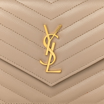 Saint Laurent Grain De Poudre Matelasse Chevron Monogram Envelope Chain Wallet Dark Beige 8 of 11