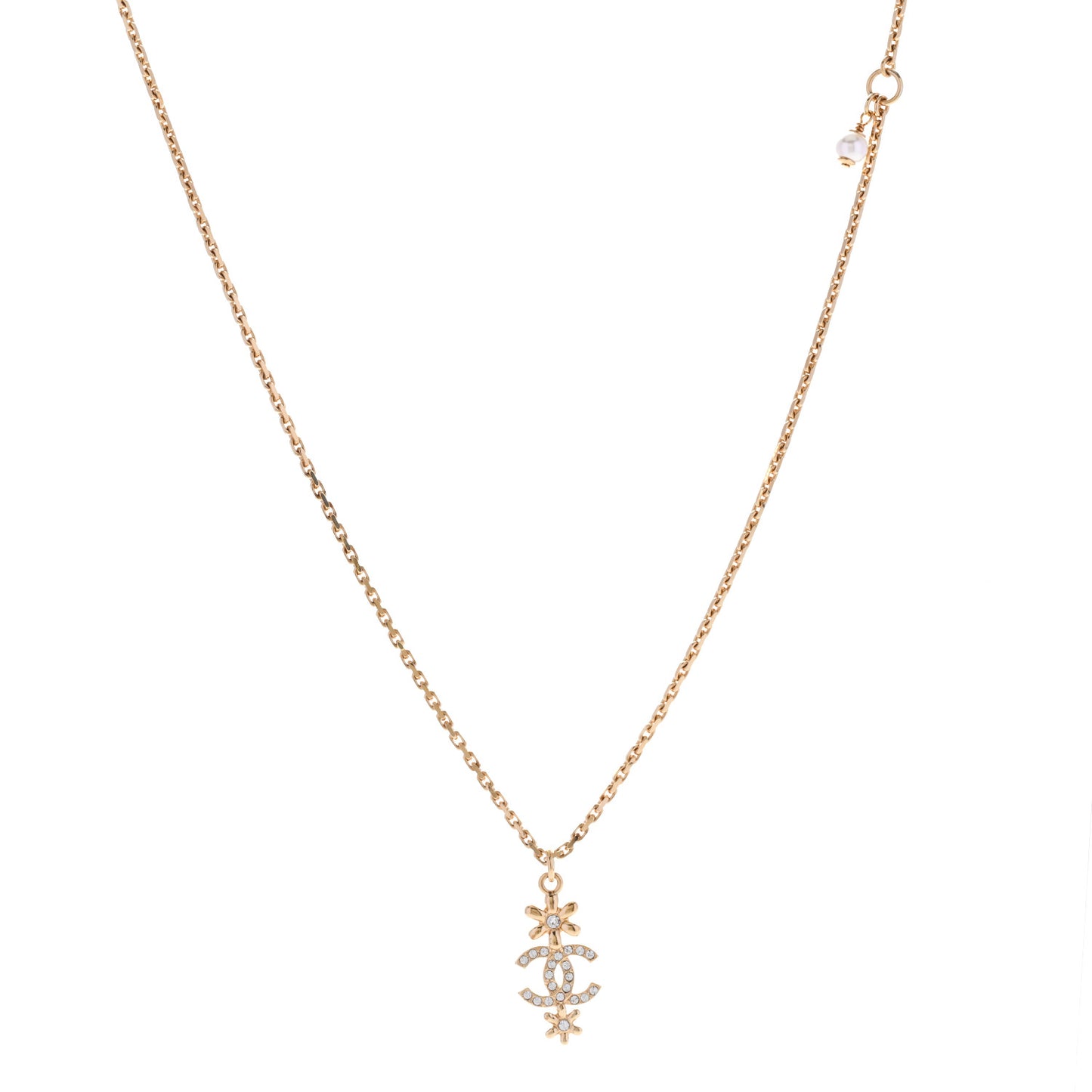 Crystal CC Flower Pendant Necklace Gold
