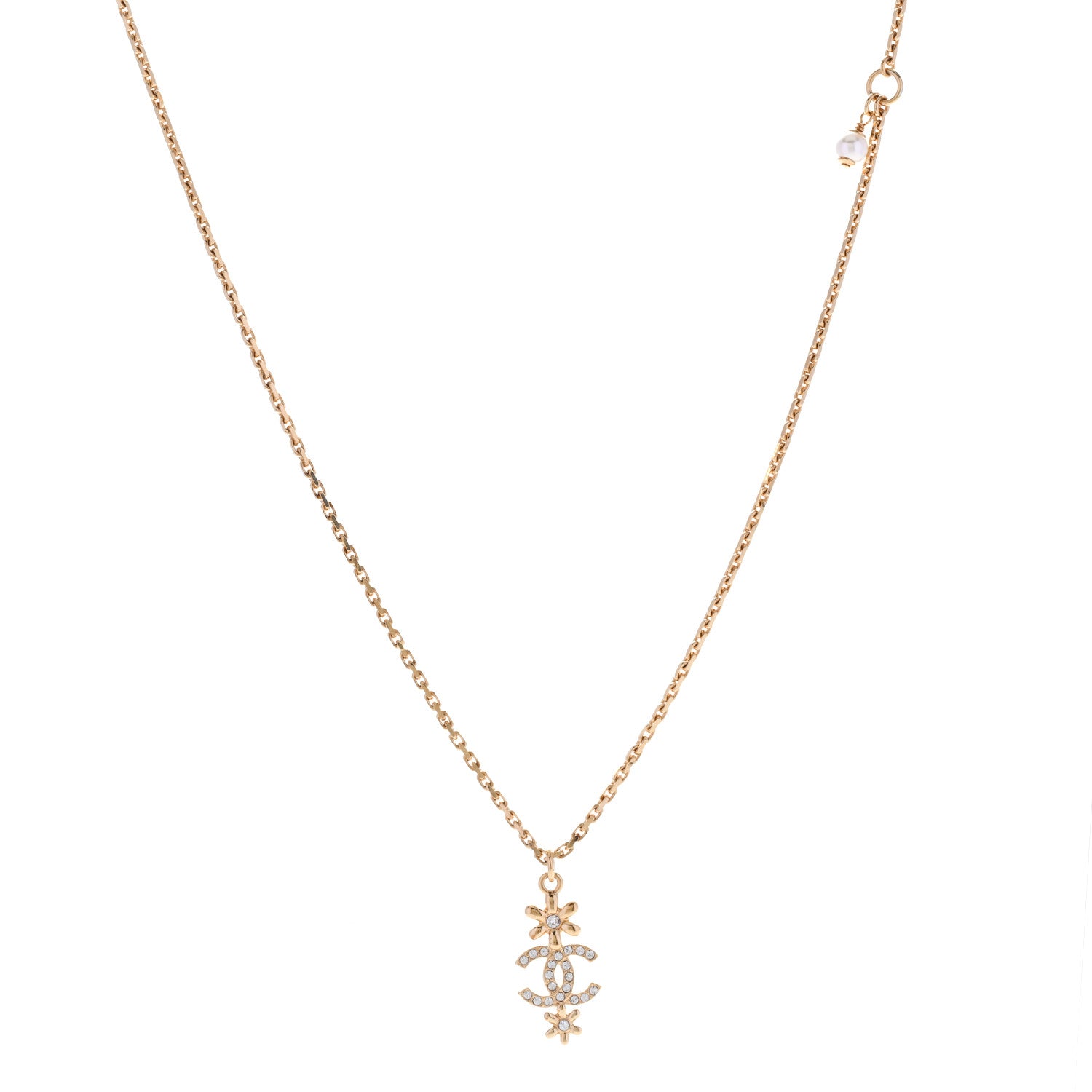 Chanel Crystal CC Flower Pendant Necklace Gold 1 of 5