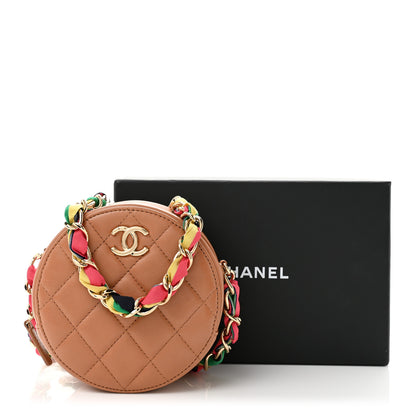 Chanel Shiny Lambskin Ribbon Quilted Round Clutch With Chain Brown 11 of 11