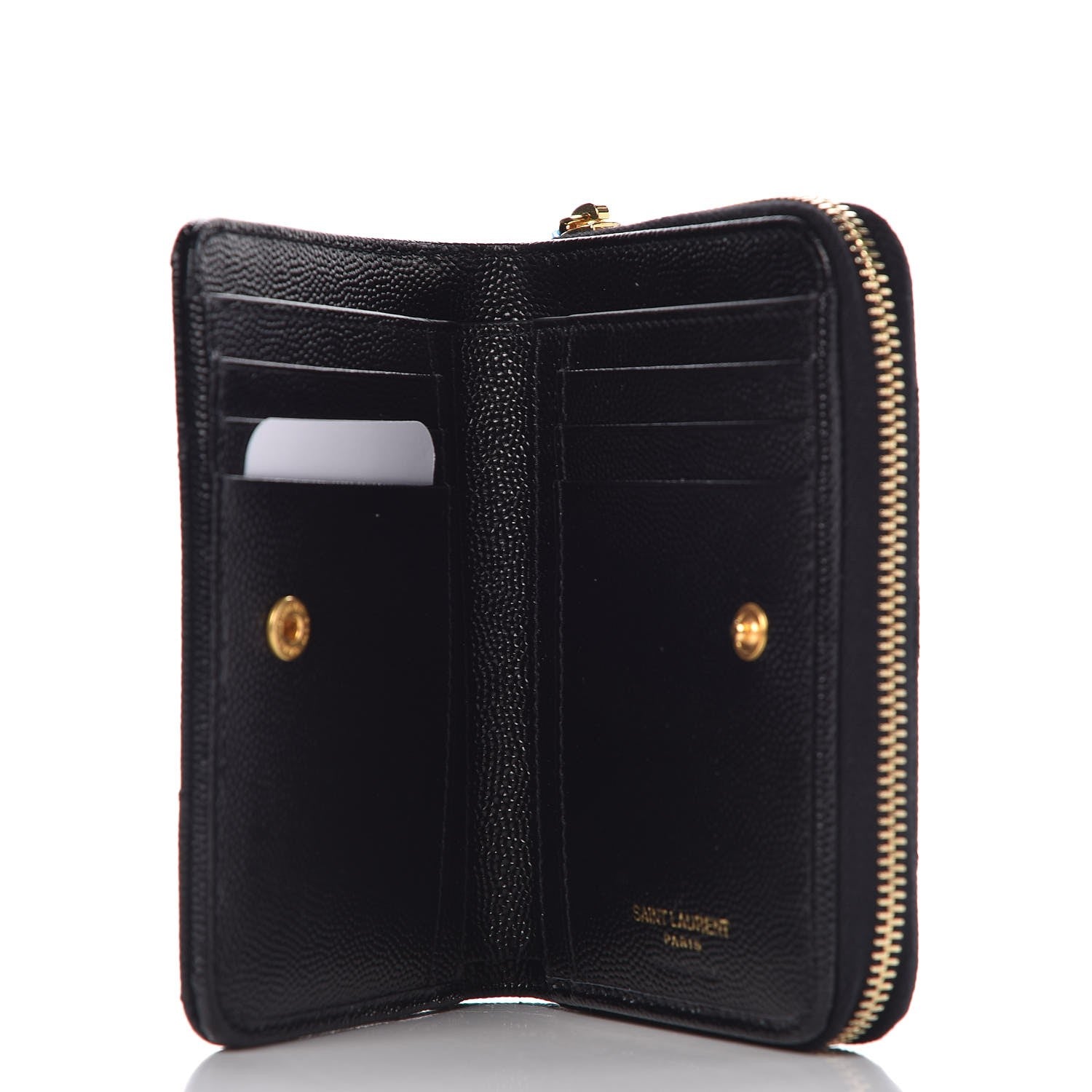 Saint Laurent Grain De Poudre Matelasse Chevron Monogram Compact Zip Around Wallet Black 5 of 7