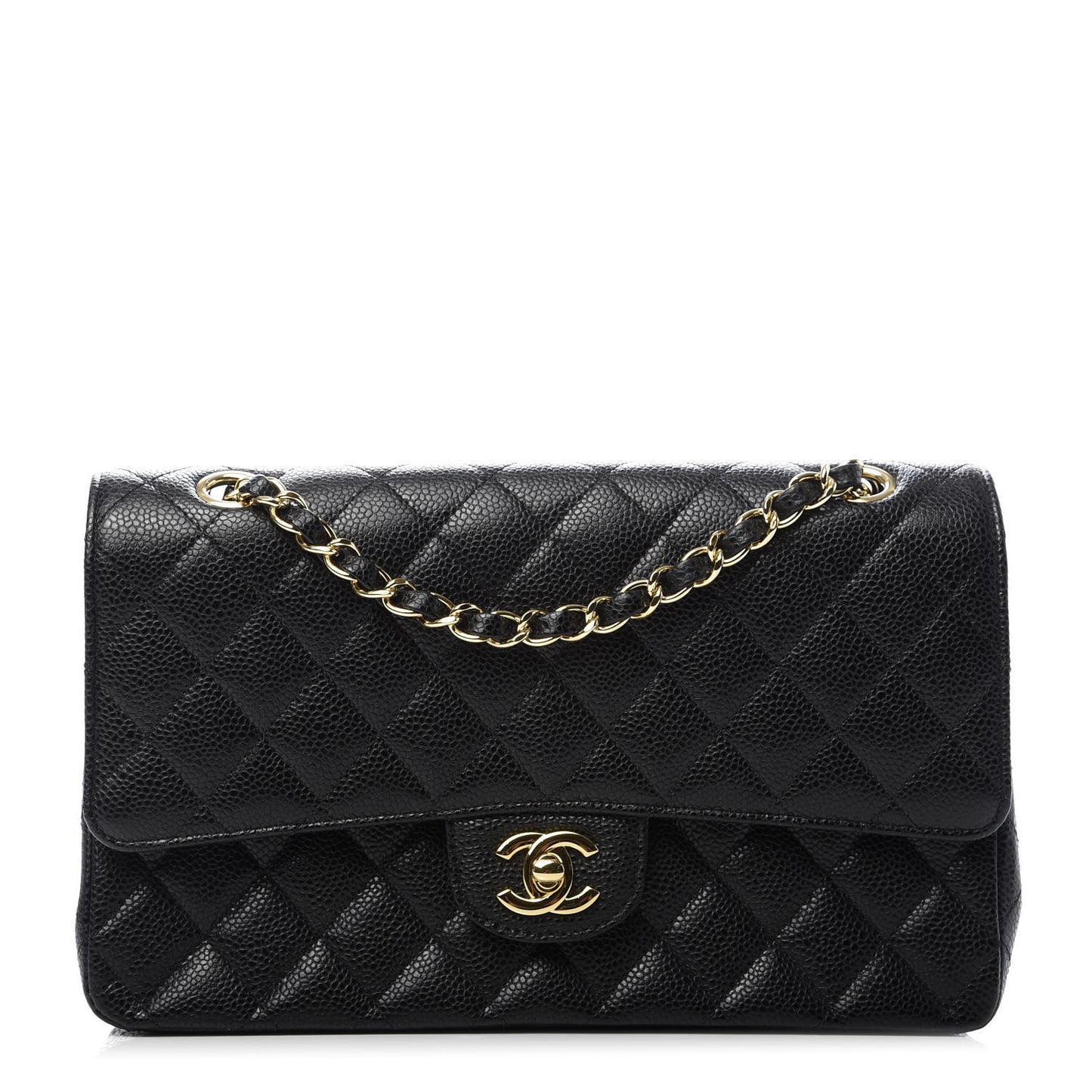 Caviar Quilted Medium Double Flap Black