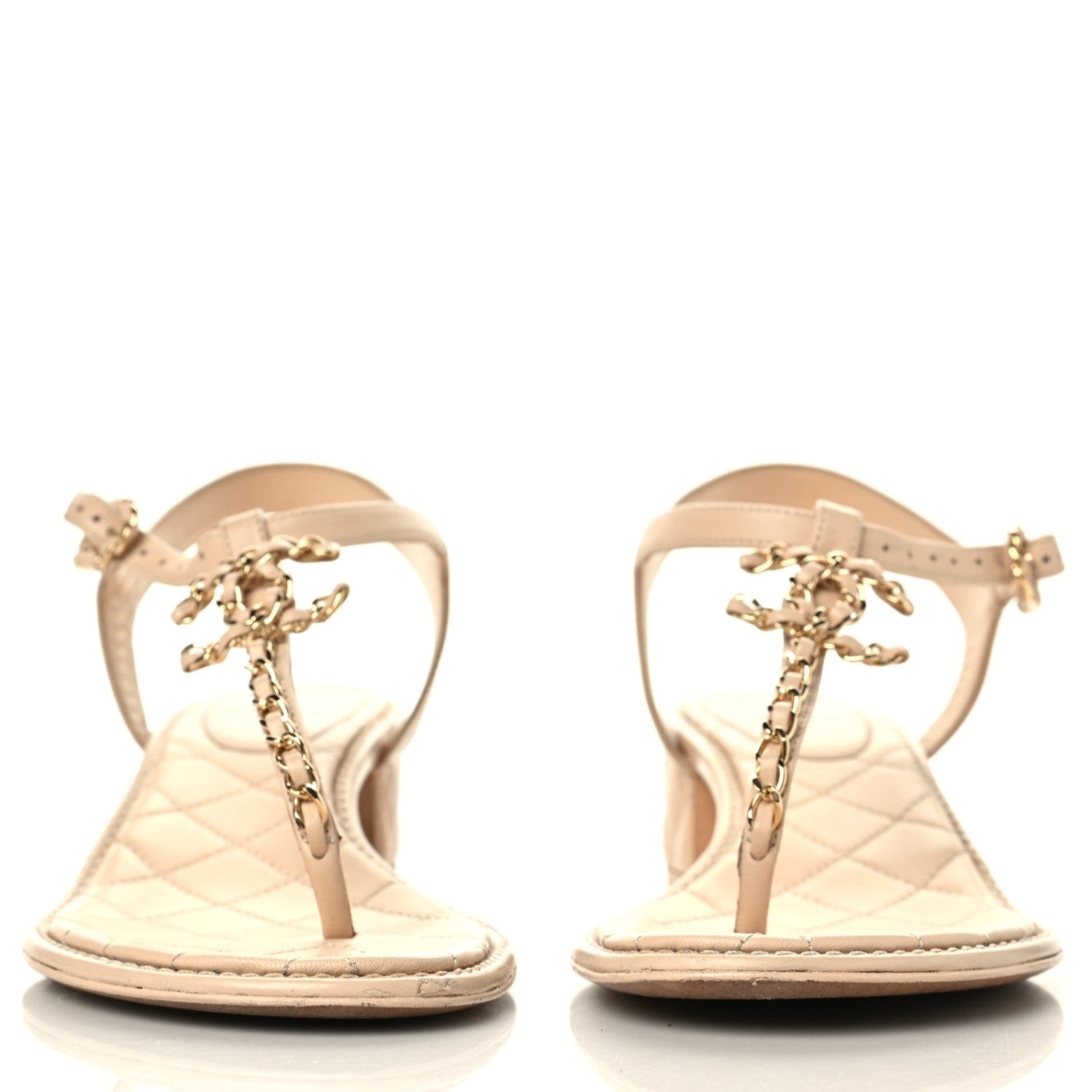 Chanel Lambskin Chain CC Logo Thong Sandals 38.5 Beige 9 of 10