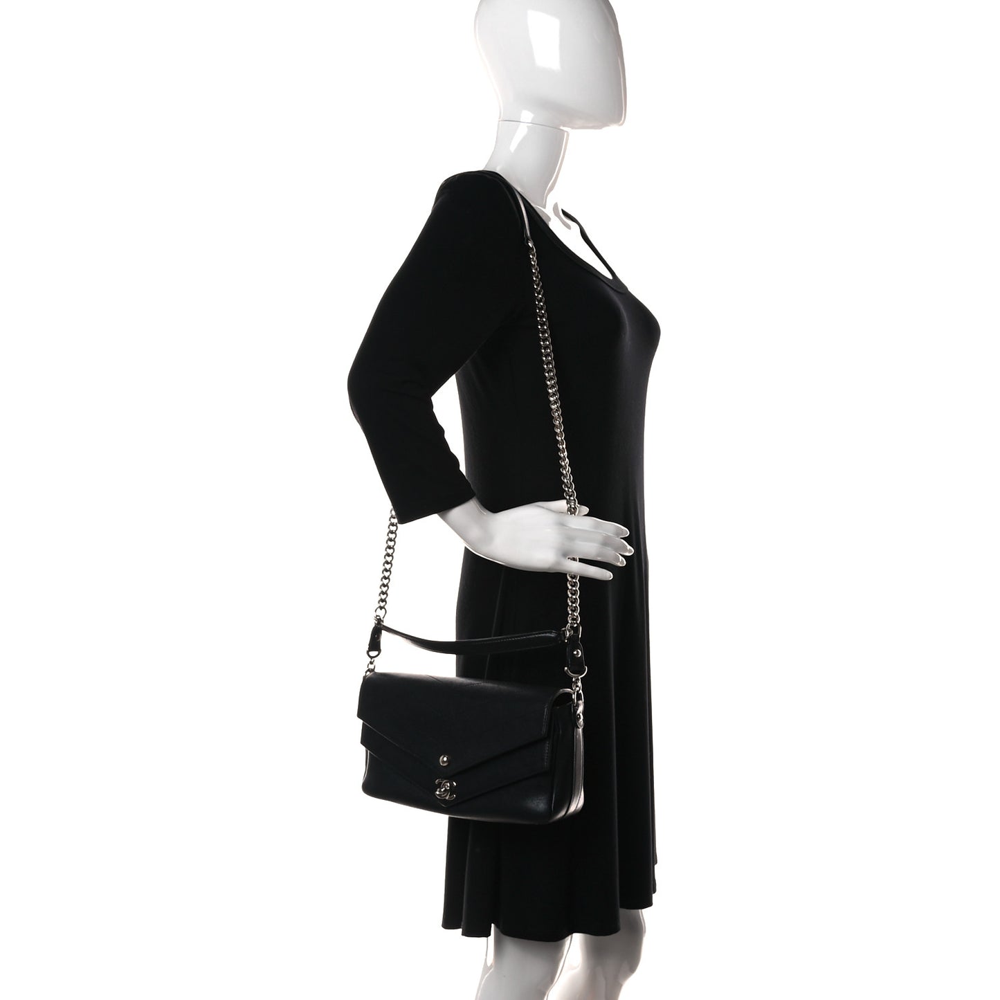 Sheepskin Chevron Quilted Mini Double Chevron Flap Black