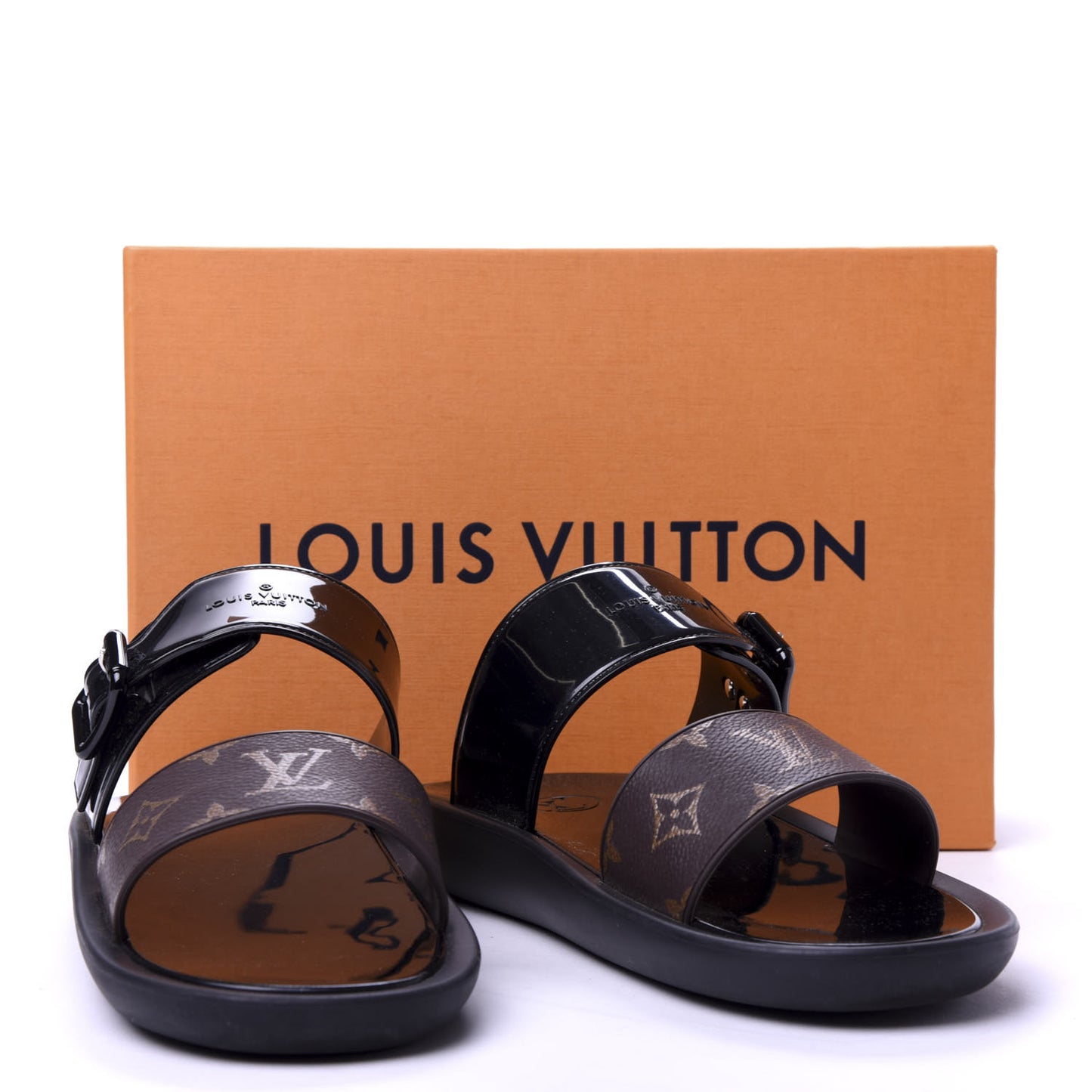 Monogram Sunbath Flat Mule Sandals 39 Black