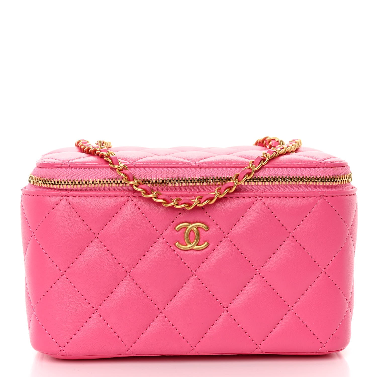 Chanel Lambskin Enamel Quilted Small Coco Hearts Vanity Case With Chain Pink 1 of 10