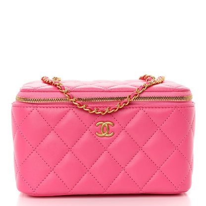 Chanel Lambskin Enamel Quilted Small Coco Hearts Vanity Case With Chain Pink 1 of 10