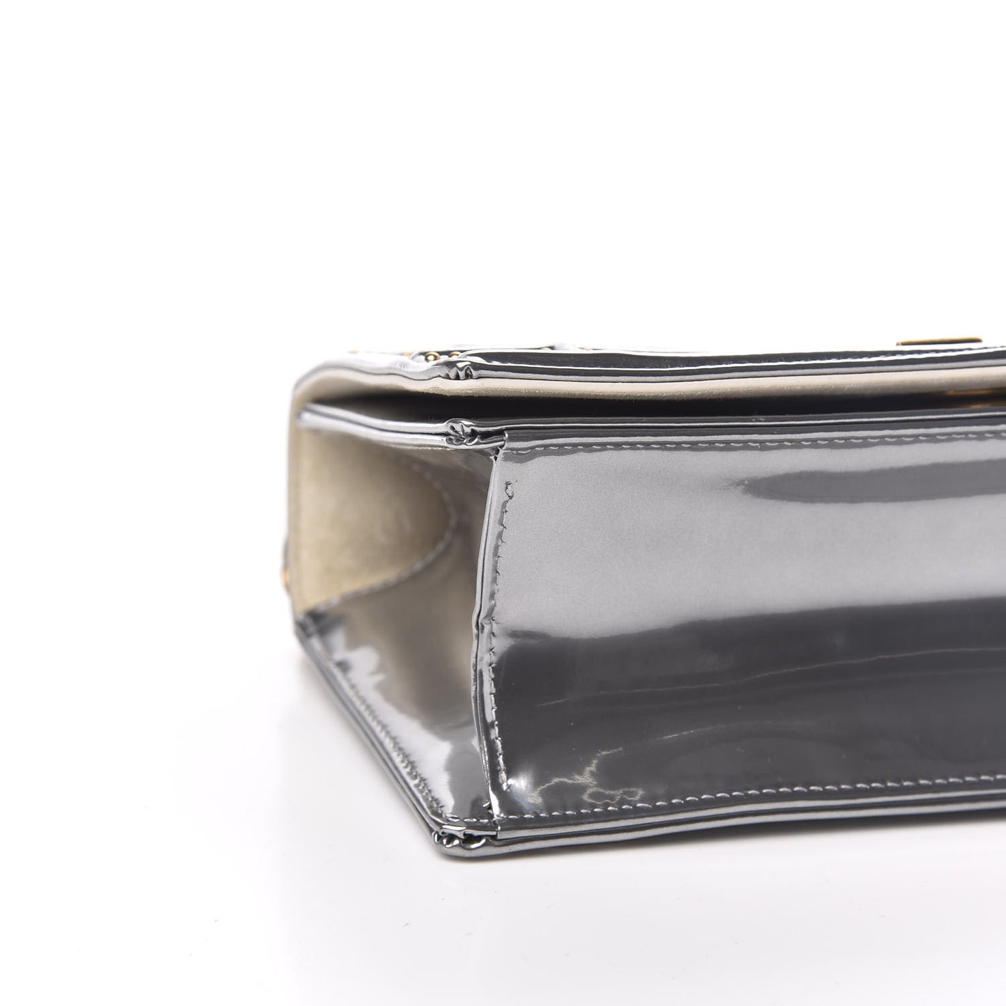 Metallic Patent Studded Small Diorama Flap Bag Silver