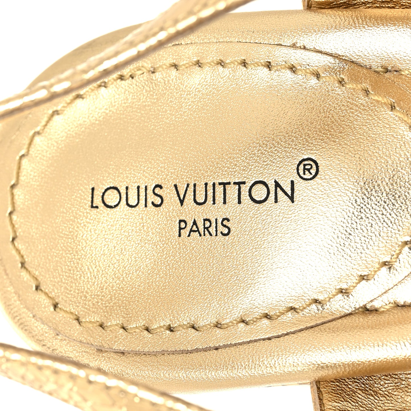 Metallic Crinkled Calfskin LV Edge Sandals 39 Gold